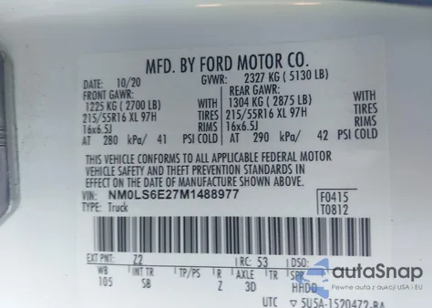 2021 Ford Transit Connect Xl z USA, uszkodzony, nr VIN NM0LS6E27M1488977